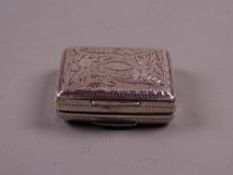 A TINY OBLONG FLORAL DECORATED SILVER VINAIGRETTE with hinged lid, Birmingham 1832 by John