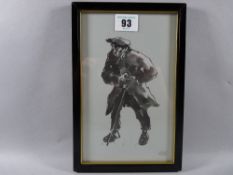 SIR KYFFIN WILLIAMS coloured print - old man with stick, printed initials, 20 x 13 cms