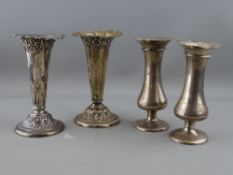 TWO PAIRS OF SILVER BUD VASES, Birmingham 1918 and Sheffield 1899, 12.8 troy ozs gross