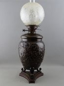 A CIRCA 1870 JAPANESE BRONZE KEROSENE OIL LAMP with Messengers patent duplex, RD no. 97643, the body