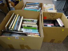 Three boxes of books and a box of vintage magazines