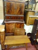 Two reproduction lounge cupboards, a folding tray and a polished occasional table