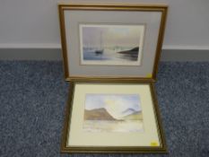 R BEAUMONT watercolour - seascape, 17 x 24 cms and NEAL S HOPKINS signed limited edition print -