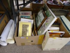 Quantity of framed pictures and prints with gallery advertising posters and modern map prints