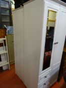 Pair of modern white wardrobes, one with multi drawers