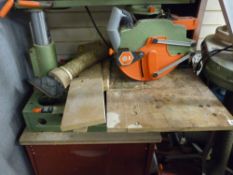 Dewalt Powershop radio arm saw on a mobile trolley E/T