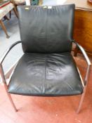 Kebe of Denmark black leather effect and chrome easy chair