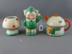 Shelley Mabel Lucie Attwell child's nursery teaset comprising Booboo pixie jug, mushroom sugar