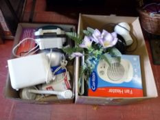 Two boxes of household electrical items E/T