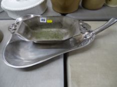 Large white metal nut dish and a two handled pewter type dish