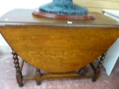 Barley twist polished drop leaf table