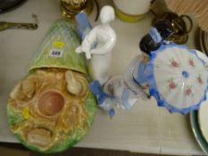 Sylvac rabbit planter and a wall pocket, a pottery figure of an Oriental lady etc