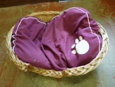 Wicker dog basket with cushion