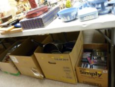 Two boxes of mixed books, modern kitchen pans etc and a box of assorted CDs