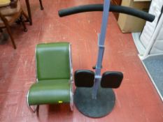 Vintage exercise machine and a chrome framed small seat