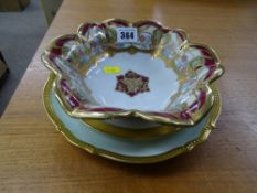 Continental gilt decorated fruit bowl and two wall display plates