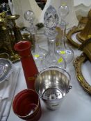 Pair of etched glass decanters another glass decanter and similar items