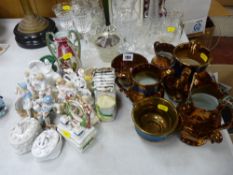 Parcel of copper lustre and Continental figures and similar items