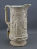 Rare Victorian Sandford pottery Crimean War jug titled '1860 The Defenders of Our Queen & Country,
