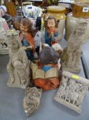Staffs pottery spaniel jug with a group of composite figures of angelic children etc