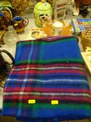 Mixed parcel - travel rug, carnival glass bowl, reproduction advertising sign etc