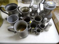 Collection of vintage pewter tankards and steins