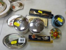 Quantity of paperweights, souvenir spoons etc