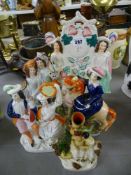Collection of five Staffs pottery figural groups