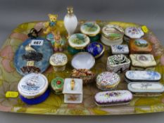 Collection of porcelain and enamel type pill boxes by Limoges, Staffs Enamels, Halcyon Days etc