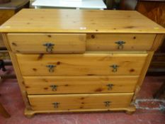 Modern pine chest of three long and two short drawers