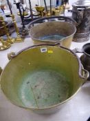 Two Victorian brass swing handled preserve pans