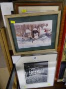 Quantity of framed pictures and prints and print calendars