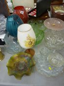 Carnival glass bowl and other colourful and vintage glassware