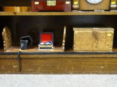 Old wooden box, carved bookshelf, vintage Kodak camera etc