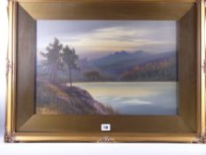 GEORGE TREVOR watercolour - peaceful lake scene, signed and entitled to slip, sunset on the lake, 34