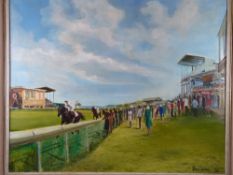 RHYS JENKINS oil on canvas - horse racing scene, signed, 60 x 75 cms