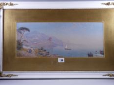CHARLES ROWBOTHAM watercolour - Neapolitan waterfront scene with numerous boats, figures by a