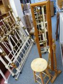 Vintage style pine cheval dressing mirror and a light wood stool