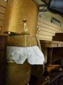 Lloyd loom style gold bedroom chair, similar linen basket and one other