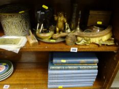 Parcel of mixed brassware, ebony elephants, quantity of vintage books etc