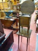 Oak sewing table and contents and a shaped top side table