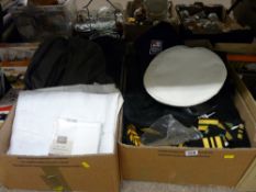 Two boxes of Royal Navy and other uniform items and clothing