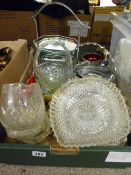 Art Deco chrome two tier cakestand, quantity of vintage glassware etc