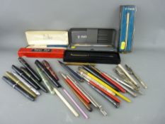 Collection of vintage fountain pens with other writing and drawing paraphernalia including Mabie