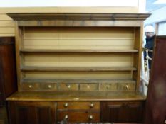 Antique pine dresser base with associated spice drawer open back rack