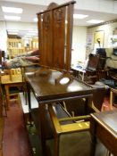 Vintage two tier trolley, carved oak firescreen and a walnut upholstered top stool