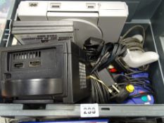 Box of Playstation MkI, Nintendo game cube, consoles etc