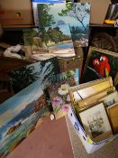 Box of paintings and prints incl Pip Holloway etc