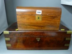 Victorian brass bound writing slope box and a walnut work box (both lacking interiors)