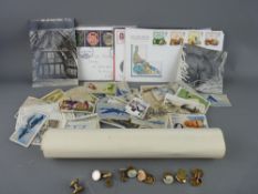 Pair of nine carat gold cufflinks with others, small quantity of first day covers and loose